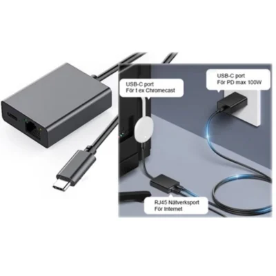 Nätverksadapter USB-C+RJ45 PD 100W